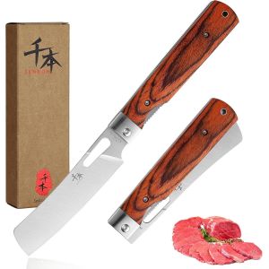 440a Acier Inoxydable Ultra Sharp Pocket Couteau De Chef Pliant Style Japonais Couteau D'office Couleur Manche En Bois Camping Voyage Extérieur Couteau De Cuisine Portable - Neuf