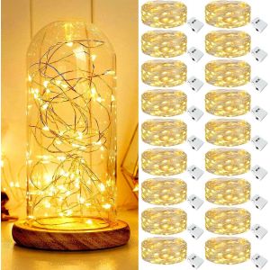 KAL-Lot De 18 Guirlande Led À Pile, 2M 20 Led Petite Guirlande Lumineuse Pile, 3 Modes Guirlande Led Interieur Étanche Pour Décoration Bouteille, Noël, Mariage, Fête (Blanc Chaud) - Neuf