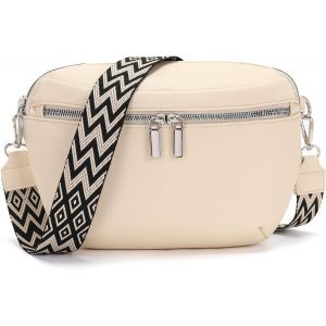 KALANKA-Sac Banane Femme Bandoulière Élégant Cuir Vegan Sacs Bandoulière Homme Sacoche Bandouliere Sac à Main Mode pour Quotidien & Voyage Blanc cassé - Neuf