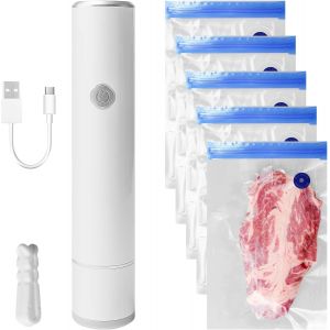Machine À Emballer Sous Vide Manuelle Avec 5 Sacs Sous Vide S,Mini Machine À Emballer Sous Vide Pour La Conservation Des Aliments,Sans Fil,Portable,Avec Puissance D'aspiration De 65 - Neuf