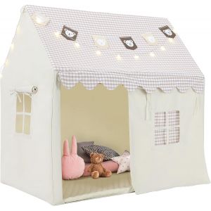 Tente Enfant,Tente De Jeu,Tipi Enfant Avec Tapis Et Lumi&egrave;res, Cabane Enfant Interieure,125x90x123 Cm,Tente Enfant Interieur Et Exterieur Beige - Neuf