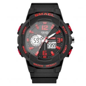 Smael &Eacute;tanche Num&eacute;rique Analogique &Agrave; Double Affichage Montre &Eacute;lectronique Quartz Montre-Bracelet Noir Rouge - Neuf