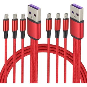 ERYI-4Pied/2Packs 3 En 1 2A Usb 2.0 A Mâle À Trois Micro Usb Mâle Y Split Pour Smartphones Et Tout Périphérique Alimenté Par Micro Usb(Rouge-3 Micro) - Neuf