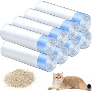 Letnerny-Lot De 8 Rouleaux De Sacs &Agrave; Liti&egrave;re Pour Chat, Durables, Ind&eacute;chirables, Avec Cordons De Serrage, Pour Liti&egrave;re Autonettoyante, Animaux De Compagnie, Chat, Chien, D&eacute;jections Canines, Liti&egrave;re P - Neuf