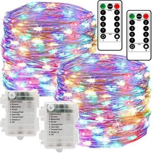Jgd-Fairy String S'allume &Agrave; La Batterie 2 Pack 12m 120 Led String Lights Avec T&eacute;l&eacute;commande 8 Modes Imperm&eacute;able Cuivre Fils De Cuivre &Eacute;clairage D&eacute;coratif (Multicolore) - Neuf