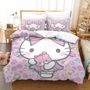 Hello Kitty Housse De Couette &iquest;&iquest; Motif Pink Impression D Parure De Lit Housses De Couettes En Microfibre Avec Taies D&iexcl;&reg;Oreiller Parure De Couette Douce - Neuf