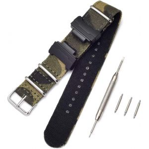 Kal-Nato Nylon Bracelet Compatible Avec Casio G-Shock Ga-110 120 Ga-400 Gd-100 Dw-5600 Gls-8900 Canvas Men Bracelet Band Black Adapters - Neuf