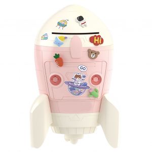 Hjlian Tirelire En Forme De Fusee Mignonne Avec Serrure A Cle A Double Sens En Plastique, Boite D'economie D'argent A Theme Spatial Pour Enfants, Rose - Neuf