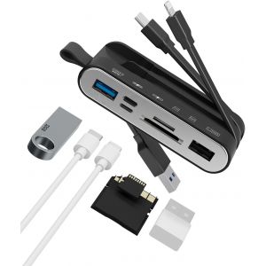 Lecteur de Carte SD,Lecteur Carte SD 6-en-1 et Lecteur Carte SD USB C pour iPhone/iPad, appareils USB-C et USB-A avec Fentes pour Cartes Micro SD et SD, Prend en Charge SDHC/SDXC/MMC - Neuf