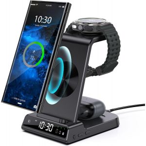 CMJAAGUR-Chargeur Induction Fil Pour Samsung Galaxy S25 Ultra, Chargeur Sans Fil Avec Horloge Numérique Pour Samsung Galaxy Watch 7/Ultra/6/5, Wireless Charger Pour Galaxy S24 Ultra, Z Flip [M1220] - Neuf