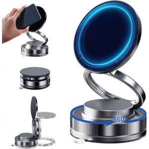 Vacuum Magnetic Phone Stand À Vide Utilisation D'une Seule Main Pliable Réglable Rotation À 360° Support De Téléphone Magnétique Pour Voiture/Salle De Bain/Gym/Cuisine (Noir) - Neuf