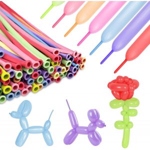 CAUC-100 Pièces Ballons Anniversaire, Ballon Baudruche Long, Ballon Multicolore Gonfler, Sculpter Modelage, Sculpture Magique, Diy Magiques a Modeler, avec Pompe - Neuf