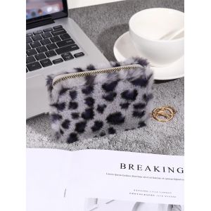 Nouveau Porte-Monnaie Créatif En Peluche,Portefeuille En Peluche Imprimé Léopard À La Mode,Portefeuille De Sac De Carte En Fourrure Simple De Niche.Gris. - Neuf