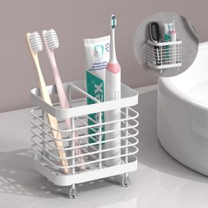 Nsiecd-Porte-Brosse &Agrave; Dents &Eacute;lectrique, Support De Brosse &Agrave; Dents Mural Avec Trous De Drainage, Rangement Brosse &Agrave; Dents En Acier Inoxydable, Organisateur De Rasoir &Agrave; Dentifrice, Blanc - Neuf
