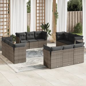 Prolenta Premium - Salon De Jardin Avec Coussins 12 Pcs Gris R&eacute;sine Tress&eacute;e - Neuf
