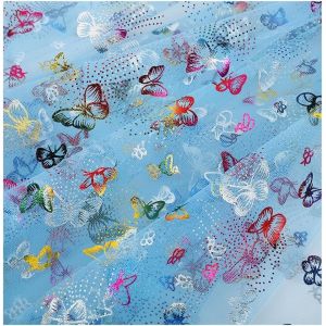 Tissu En Tulle &Agrave; Paillettes-2 M X 150 Cm-Vendu Au M&egrave;tre-Motif Papillons-Pour D&eacute;coration D'int&eacute;rieur,Mariage,Robe,Costume,Accessoires-Bleu Clair - Neuf