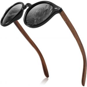 Lunettes De Soleil En Bois,Lunettes De Soleil Rondes Pour Hommes Et Femmes.Lunettes De Soleil En Bois De Noyer Polaris&eacute;es Protection Uv400 - Neuf