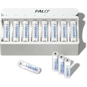 Piles Rechargeables AAA avec Chargeur, 8 emplacements 5 V/2 A USB Portable Charge Rapide pour Piles Ni-MH 1,2 V, Charge ind&eacute;pendante, 8 Piles Rechargeables AAA avec Chargeur - Neuf