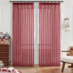 Rideaux Rouges Transparents Avec Bande Fronce Stores 245x140 Cm (Hxl) Lot De 2 Rideaux En Lin Pour Salon, Chambre, Fenêtres De Cuisine - Neuf