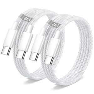 THEF-iPhone 15 16 Câble USB C 2M/Lot de 2, Cable USB C Charge Rapide pour iPhone 16 Pro Max/16 Plus/15 Pro Max/15,iPad Pro/Air/Mini 7 6, Nylon 60W Cable Chargeur i-Phone 15 16 Câble Type C Cordon USB - Neuf