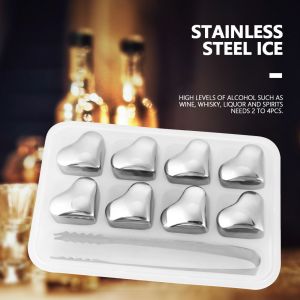 Lot de 8 pierres a glace reutilisables en acier inoxydable 304 en forme de cour - Neuf