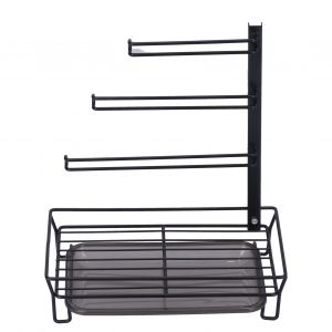 Hjlian Etagere A Chiffons Amovible Noire Avec Bac De Recuperation, Support D'evier De Cuisine Multicouche Pour La Maison - Neuf