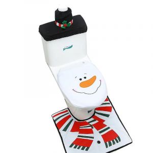 Wabjtam 3 pièces bonhomme de neige Père Noël housse de siège de toilette et tapis ensemble rouge décorations de Noël salle de bain - Neuf
