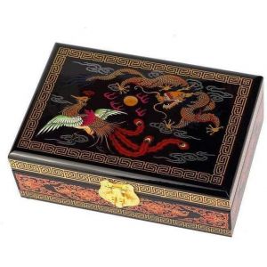 - Boite À Bijoux Paysage Chinois Pékin Beijing - Noir & Or Doré - Coffret Rangement À Bijoux & Secrets En Bois Laqué - Déco Asiatique - Coffret Cadeau Femme - Idée Cadeau - 21x14x7 Cm - Neuf