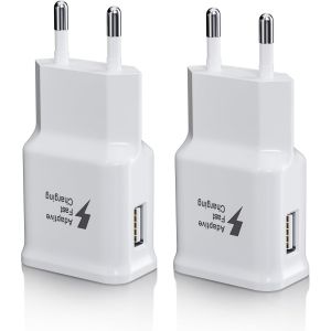 2-Pack Chargeurs Usb, Chargeur Rapide Adaptateur Secteur Chargeur Telephone Compatible Avec Samsung Galaxy S21 S20 S10 S10E S7 S8 S9/Edge/Plus/Active, A51, A34, A13, A03, Z Flip3, Z Fold2, M53 - Neuf