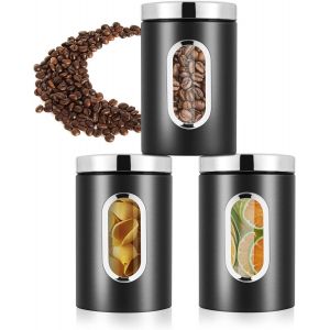 Cmws-Pot &Agrave; Caf&eacute; Herm&eacute;tique Inoxydable,Boite De Rangement Cuisine,Lot De 3 Bocaux Herm&eacute;tiques Alimentaires Avec Fen&ecirc;tre,Pour Graine/Caf&eacute;/C&eacute;r&eacute;ale/Epice/Th&eacute; - Neuf