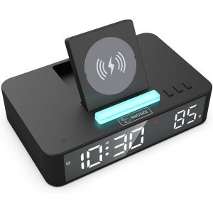 Senior-R&eacute;veil &Agrave; Led Avec Charge Sans Fil, Horloge Num&eacute;rique Dimmable Multifonctionnelle Horloge &Eacute;lectronique Avec Une &Eacute;preuve De Temp&eacute;rature En Mode De R&eacute;p&eacute;tition De Lumi&egrave;re Nocturne (Black)[L814] - Neuf