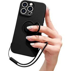 Compatible avec iPhone 16 Pro Max Coque en Silicone Liquide avec Anneau de Support B&iquest;&iquest;quille Support De Voiture Magn&iquest;&iquest;tique Dragonne D&iquest;&iquest;tachable Housse De Protection Souple Antichoc-Noir - Neuf