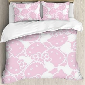 Parure De Lit 3 Pieces Motif Chat Kawaii, Housse De Couette Et Taies D'oreiller, Motif Hello Cat Kitty, Multicolore, Pour Chambre De Fille, King Size, D&eacute;coration Animee - Neuf