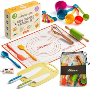 JEXNOVASHOP-Kit Cuisine Enfant Montessori avec Couteaux S&eacute;curis&eacute;s - Vrais Ustensiles de Cuisine pour Enfants sans BPA, Kit Patisserie & Set Couteau Cuisine Enfant - Coffret Cadeau Petit Chef D&egrave;s 3 An - Neuf