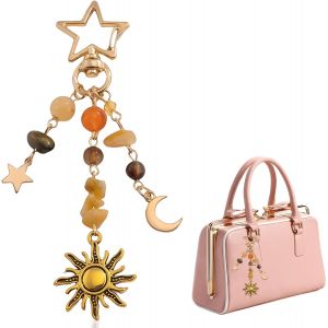 KALANKA-Porte-Cl&eacute;s Charm D&eacute;coratif Style Y2K - Soleil, Lune, &Eacute;toiles avec Perles Color&eacute;es en Alliage de Zinc, Breloque R&eacute;glable pour Sac &agrave; Main, Sac &agrave; Dos, Portefeuille ou T&eacute;l&eacute;phone - Neuf