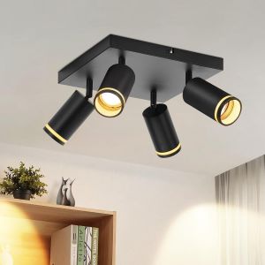 KAL-Plafonnier Spot De Plafond Led : Lampe De Salon Noire Spots Gu10 4 Ampoules Lampe De Cuisine Orientable Spot De Plafond Métal Intérieur Carré, Sans Ampoule - Neuf