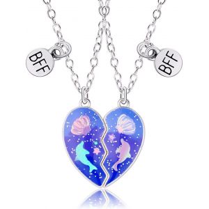 Kal-2 Collier D Amitie Pour 2 Filles Best Friend, Collier Bff Pour 2 Chaine Argent Femme, Dauphins Coquilles Collier Coeur Pendentif Pour Soeur Friend Cadeau Jeune Fille Anniversaire - Neuf