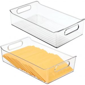 Bo&icirc;te de rangement pour fournitures de bureau &iquest; Organiseur de bureau pour armoire ou tiroir &iquest; Bo&icirc;te de rangement pratique avec poign&eacute;e pour enveloppes, stylos et plus encore &iquest; Lot de 2 &iquest; Transparent - Neuf