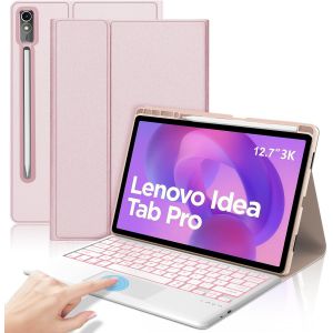 &Eacute;tui De Clavier Pour Idea Tab Pro 12,7"" 2025 - Qwertz Allemand 7 Couleurs - Pav&eacute; Tactile R&eacute;tro&eacute;clair&eacute; Amovible Bluetooth Sans Fil Pour Idea Tab Pro 12,7"" 2025, Rose Clair[Z2385] - Neuf