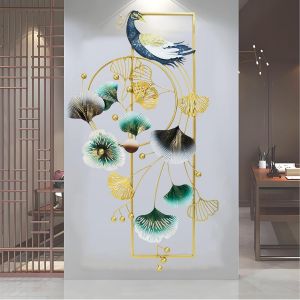 Décoration Murale Salon,89 X 45cm 3d Salon Mur Décoration Murale Chambre Paon Et Feuilles Ginkgo Décoration En Métal En Métal Suspendu Salle À Manger Couloir Peinture Murale 3d - Neuf