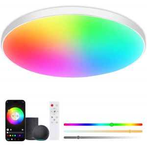 SUBZONAL-Plafonnier LED Dimmable avec T&eacute;l&eacute;commande, 30W Changement de Couleur RGB Luminaire Plafonnier, 2700K-6500K, 2200LM &eacute;clairage de Plafond pour Chambre, Chambre D'enfants, Cuisine, Salon - Neuf