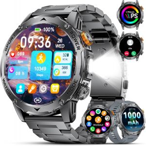 Montre Connect&eacute;e Homme Avec 1000Mah/1,75'' Hd Grand &Eacute;cran/Led Lampe,Smartwatch Homme Avec Moniteur De Fr&eacute;quence Cardiaque Et Sommeil/110+ Modes Sportifs,Ip68 &Eacute;tanche Android Ios, Gunmetal - Neuf