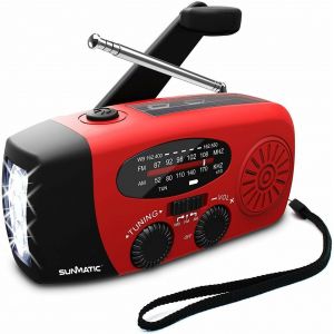 Radio d'urgence Solaire et Dynamo SunMatic AM/FM Portable avec Lampe LED, Batterie 2000mAh, Charge USB, Radio &agrave; Manivelle, Id&eacute;al pour Camping, Randonn&eacute;e, Panne de Courant et Kit de Survie - Neuf