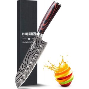 Mevronisshop-Couteau Japonais Santoku, 7""Couteaux De Cuisine Professionnels - Acier Inoxydable Allemand Carbone - Lame De Extra Tranchante - Manche Ergonomique - Pour La Cuisine &Agrave; Domicile Et Le Rest - Neuf