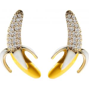Kal-Jolies Boucles D'oreilles En Forme De Banane Avec Fruits Cz En Argent Sterling 925 Avec Broche Émaillée Jaune Balancer Boucles D'oreilles En Forme De Baisse Bijoux De Mode Cadeaux Pour Femmes Fil - Neuf