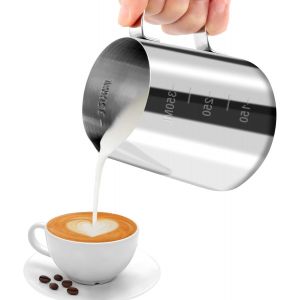 Kal-Pot À Lait 304 Acier Inoxydable, Pichet Lait Inox Avec Marque De Mesure, Pichet À Lait Gravure Gradué À L'intérieur Pour Faire Mousse Le Lait, Des Capuccinos, Des Jus Ou Autre (350ml) - Neuf