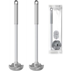 Brosse WC,2 Pièces Brosse Toilettes WC Silicone Balayette WC Suspendu Brosse WC en Silicone Antibactérienne Brosse de Toilettes à Manche Long pour WC Salle de Bain - Neuf