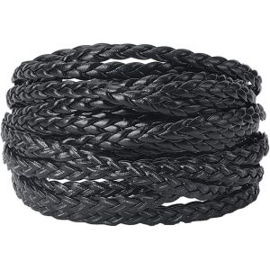 5m*5mm*2mm Cordon en Cuir Noir Fil Tressé en PU Plat Plié Corde en Simili Cuir pour Bracelet Rétro Bracelets de Cheville Collier Ras du Cou,Cravate Bolo Fabrication de Bijoux Fournitures - Neuf