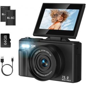LETNERNY-Appareil Photo Numérique 4K 64 Mp Mini Appareil Photo Numérique 3,0"" Avec Carte Sd 64 G, Écran Flip 180° Zoom 18X Appareil Photo Numérique Appareil Photo Numérique Pour Débutants, Enfants (N - Neuf