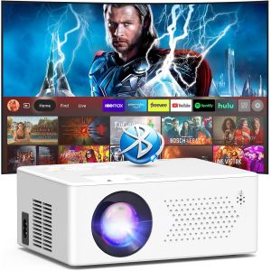 [App Intégrée] Vidéoprojecteur 2025 1080P Portable Mini Projecteur Dual Contrôle avec Souris Android TV OS WiFi 6 BT5.2 Zoom 50%, Compatible avec HDMI/TV Stick/USB/Souris - Neuf
